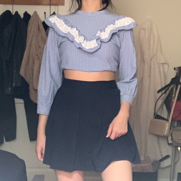 Babydoll top blue blouse cute raffles ☁️ - Picture 1 of 3